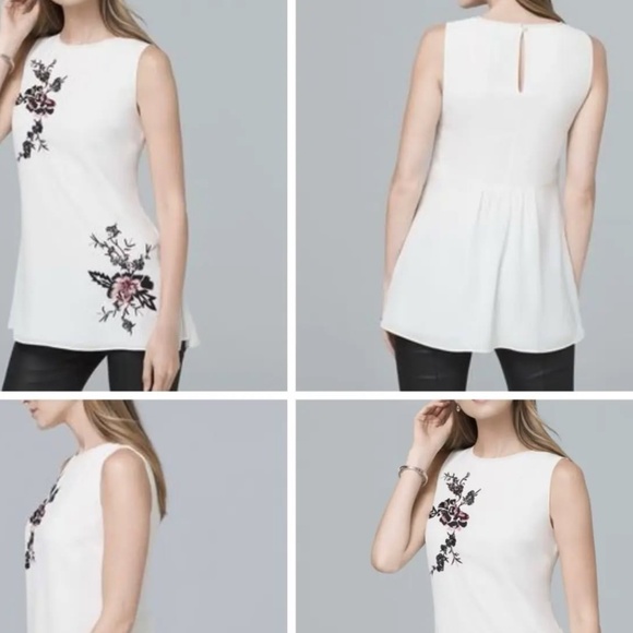 WHBM Embroidered Tunic Tank Top in White Multi sz 2 EUC - Picture 4 of 7